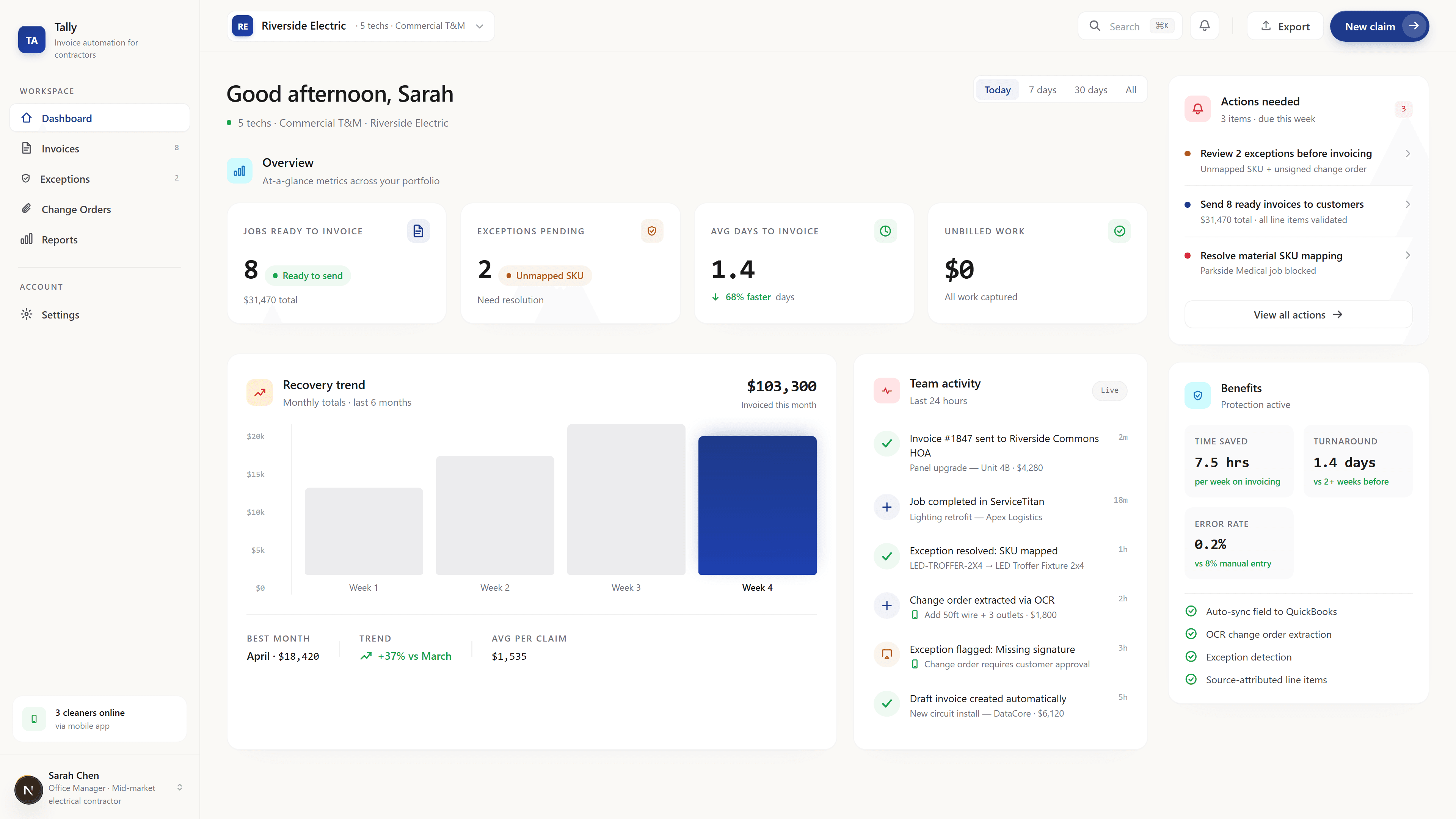 tally Dashboard screen